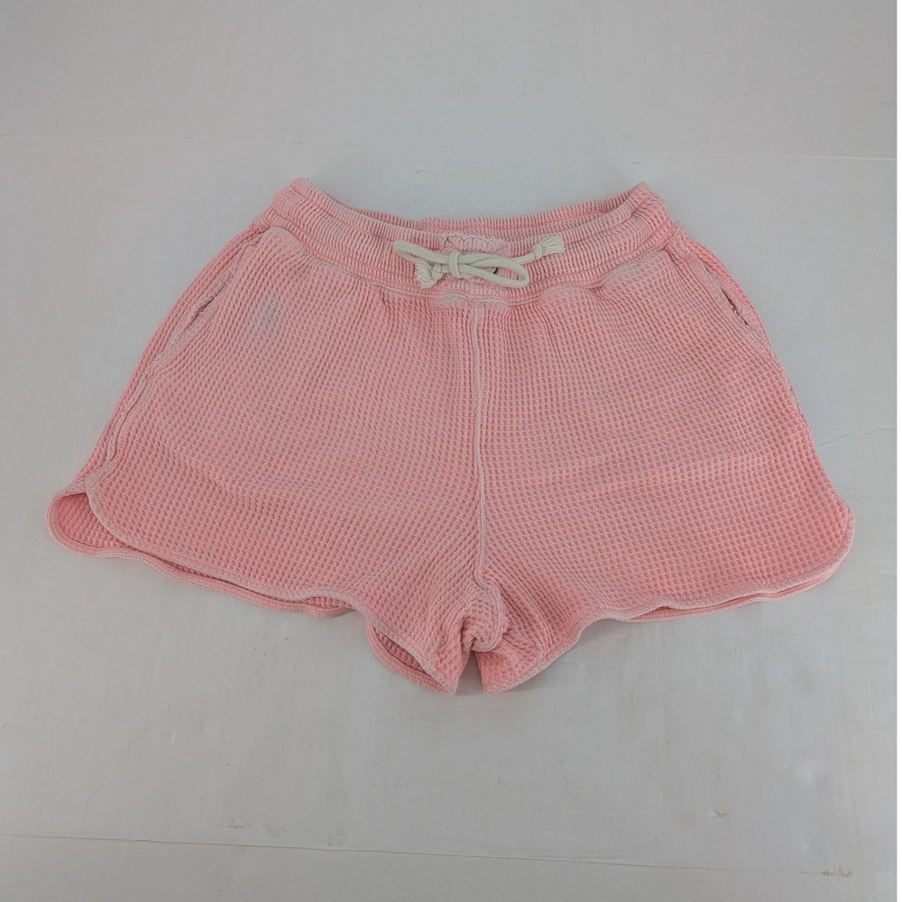 Aerie Waffle Knit Shorts Women Medium Pink Drawstring Pockets Dolphin Hem Lounge